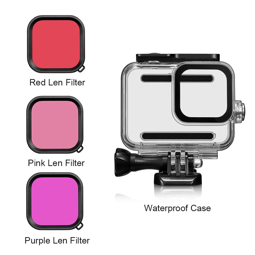 Carcasa impermeable para buceo subacuático, Kit de filtro de lentes de Color para GoPro Hero 8, accesorios para cámara go pro, 45M
