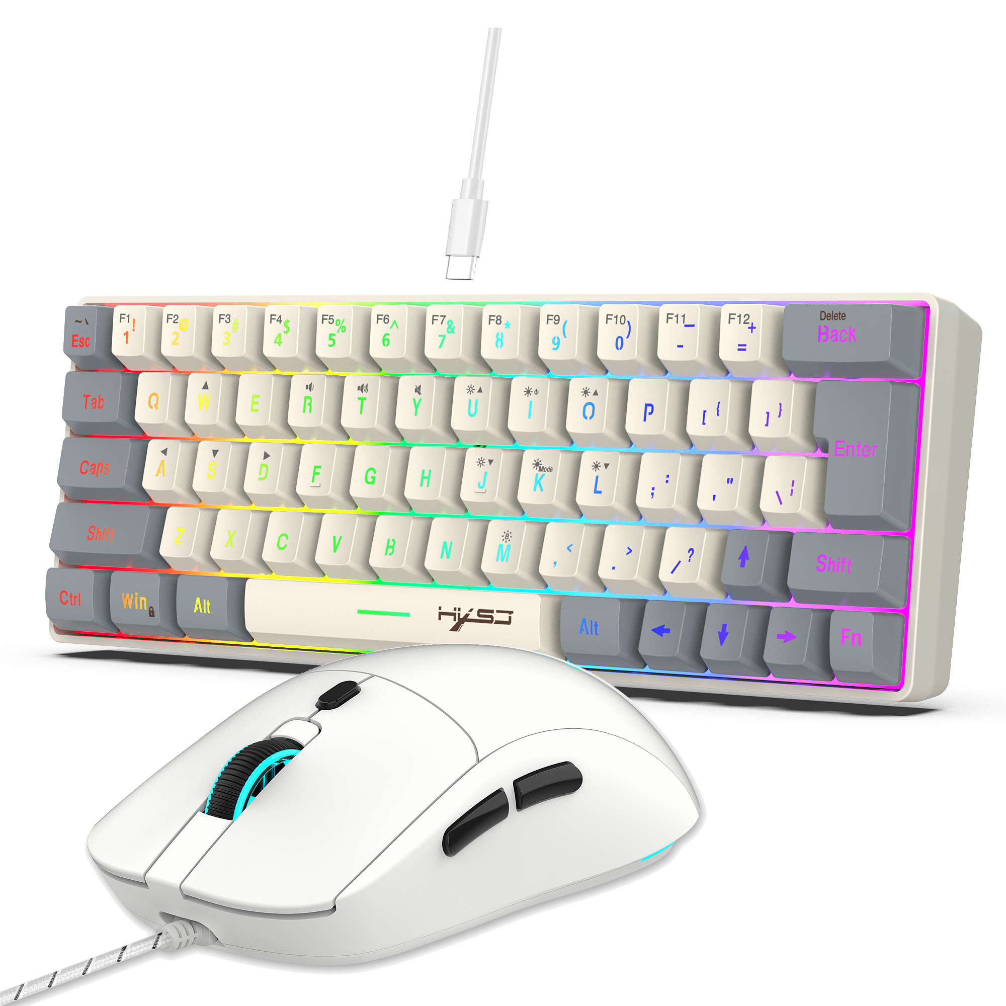 Najlepiej sprzedający się zestaw mini klawiatury i myszy do gier HXSJ 60-procentowe ergonomiczne zestawy laptopów do gier RGB dla klawiatury komputera stacjonarnego