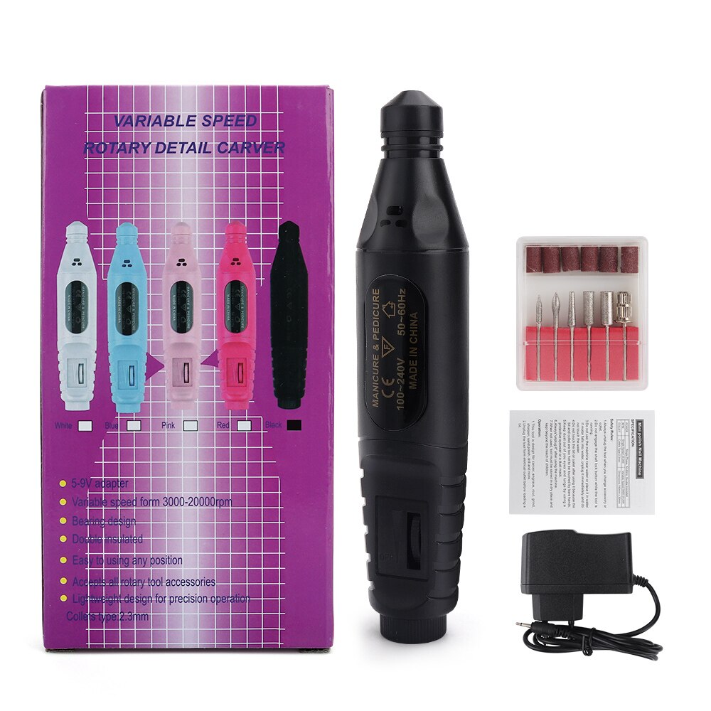 Professionele 30000 RPM Elektrische Nagel Boor Pen Draagbare Handheld Polijst Grinder Nail Art Manicure Machine Frees Set voor Salon Thuisgebruik Gel Polish Remover Gereedschap: Black / EU