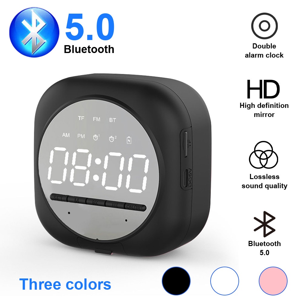 Multifunction Alarm Clock Bluetooth Speaker With FM Radio LED Snooze Wireless Subwoofer Music Player Table Clock Phone Stand