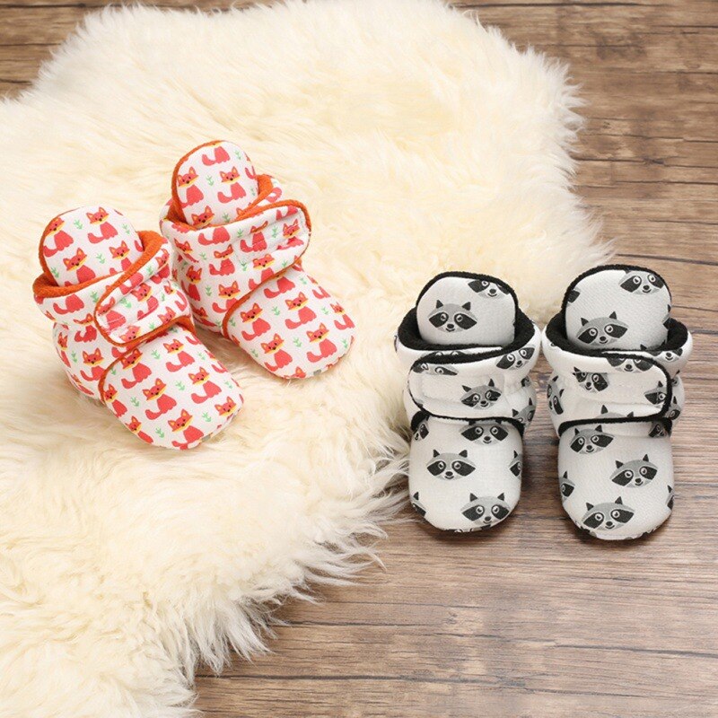 Bottes de Bébé Garçon Fille Dessin Animé Renard Imprimé Chaussures Chaudes Coton Bottine Bébé Fond Mou Première Marche Chaussures 0-18M