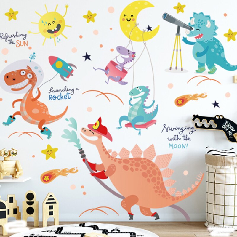 Dinosaur Shaped Wall Stickers, 4 Styles, Nursery Decor, Cartoon Animal Girl Boy, Aesthetic Wallpaper, Art