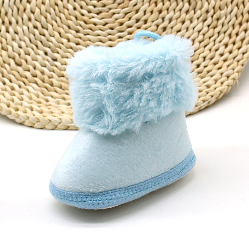 Winter Infant Baby Snow Boots Anti-Slip Sole Winter Warm Lace Up Sneakers Faux Fur Crib Shoes: Blue / 14