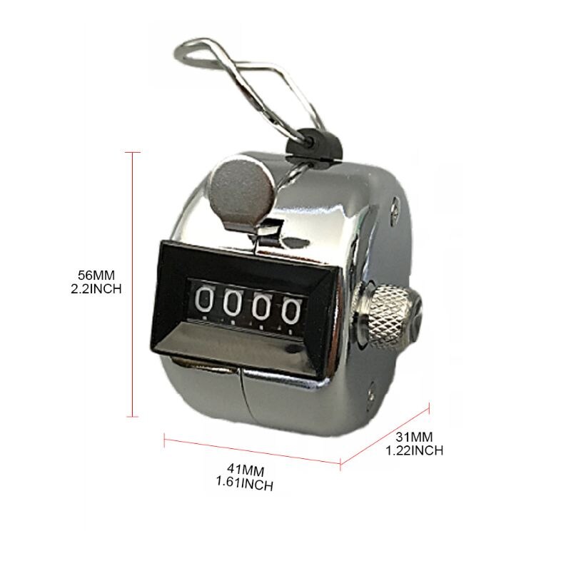 Hand Tally Counter Stainless Steel 4 Digit Mechanical Clicker with Finger Ring
