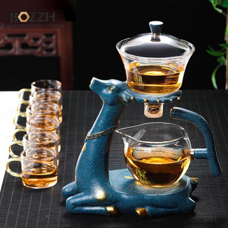 Full Automatic Deer Glass Teapot Heat-resistant Infuser Tea Turkish Drip Pot 220V Heating Base for Tea Coffee Make