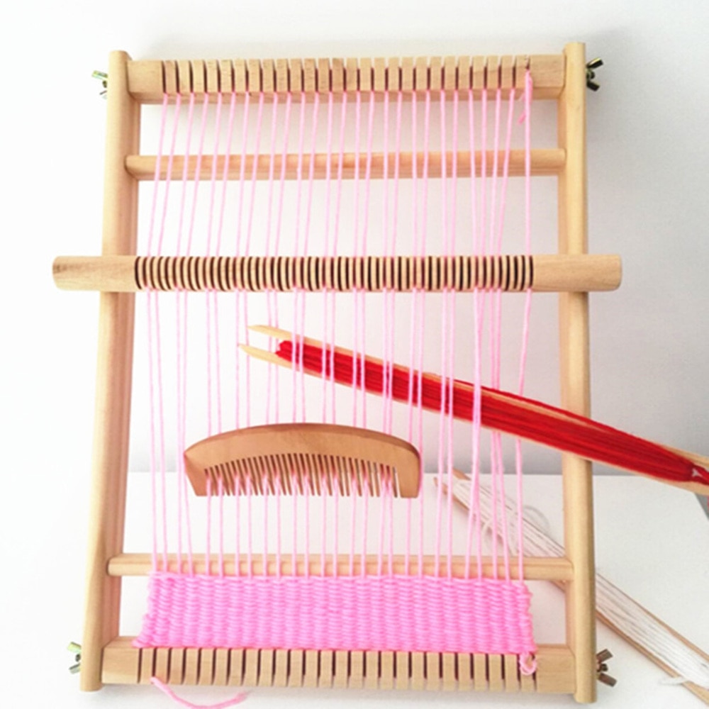 Grote Maat Diy Hand-Breien Houten Weefgetouw Speelgoed Kinderen Weven Machine Intellectuele Ontwikkeling Weefgetouw Speelgoed (Willekeurige Kleur Van wol)