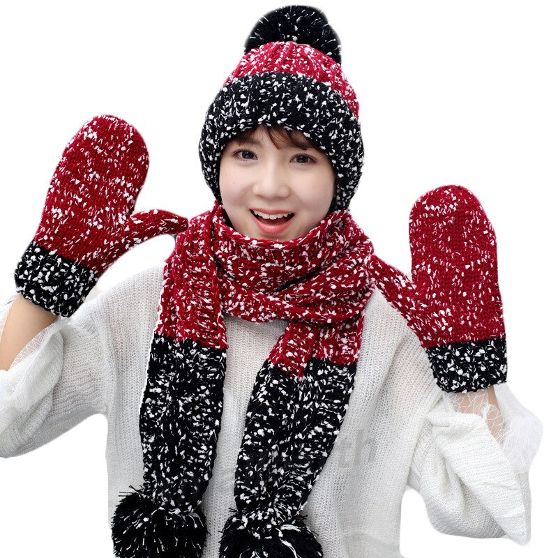 Conjunto de 3 piezas de gorros, bufandas y guantes de invierno para mujer, accesorios de invierno de punto grueso para niña, conjuntos de gorros, bufandas y guantes para mujer.