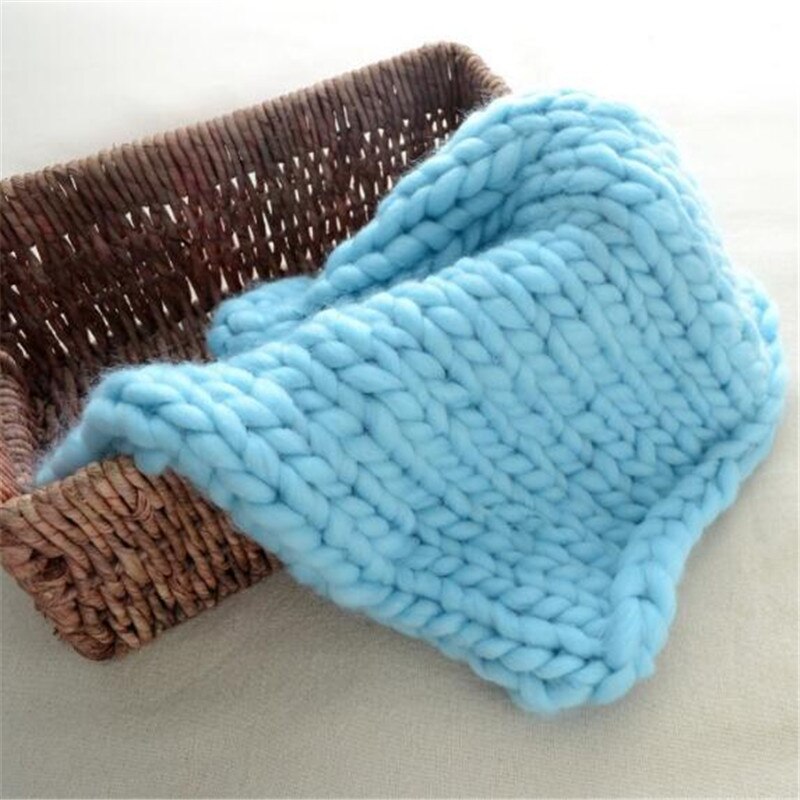 knitted Wool Crochet Baby Blanket Newborn Photography Props Chunky Knit Blanket Basket Filler