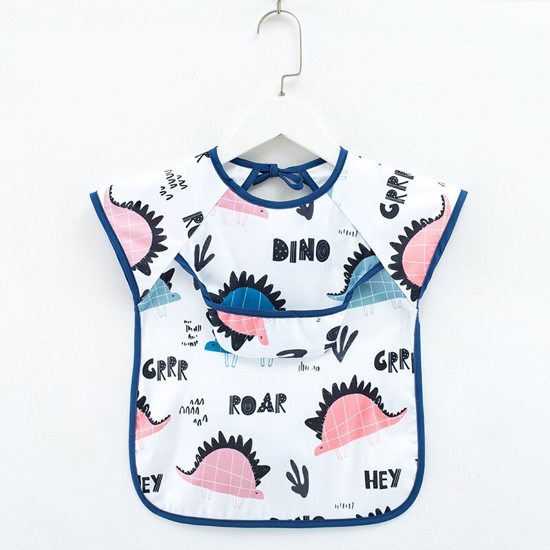 Bavoir imperméable à motif mignon de dessin animé pour bébé,vêtement avec poche pour le repas, tablier de peinture à manches longues pour enfant, lange pour le rôt, accessoire infantile pour manger,: 9SleevelessDinosaur