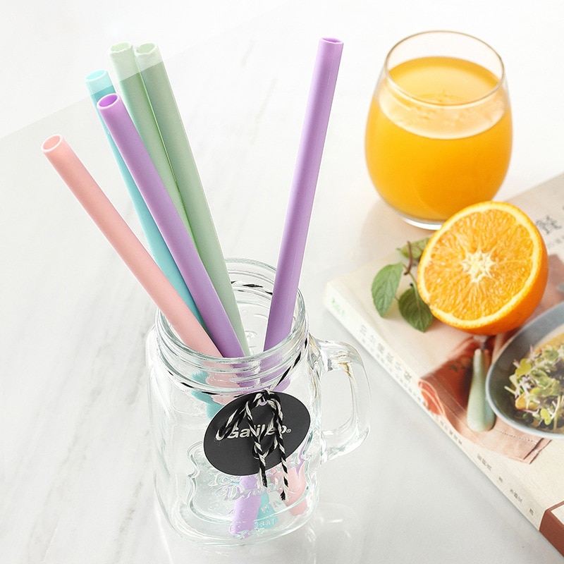 6Pcs Reusable Silicone Drinking Straws Drinkware Kawaii Accessories Eco Friendly Products With Cleaning Brushes Party Straws