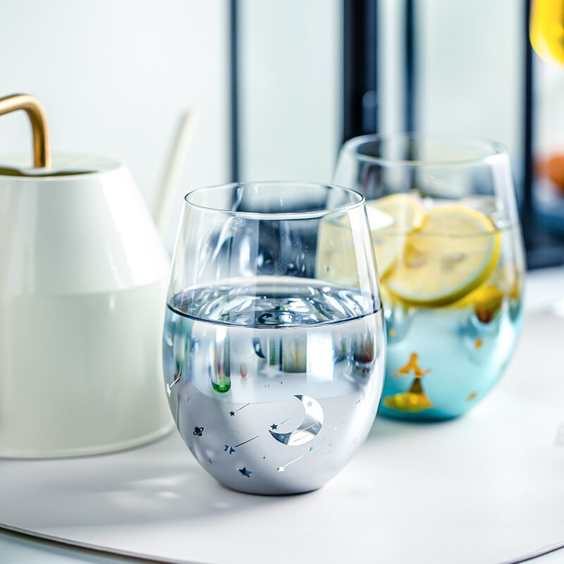 Vasos de cristal con revestimiento de cielo estrellado, 550ml de Color de vasos de agua, para el hogar, gran barriga, leche, zumo, café, batidos, cerveza