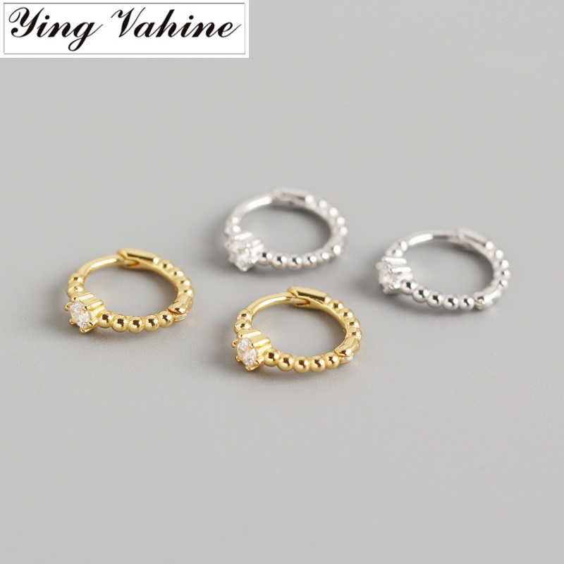 Ying Vahine 100% 925 Sterling Zilver Kleine Witte Zirkoon Met Ronde Kralen Stud Oorbellen Voor Vrouwen Mode-sieraden Beste