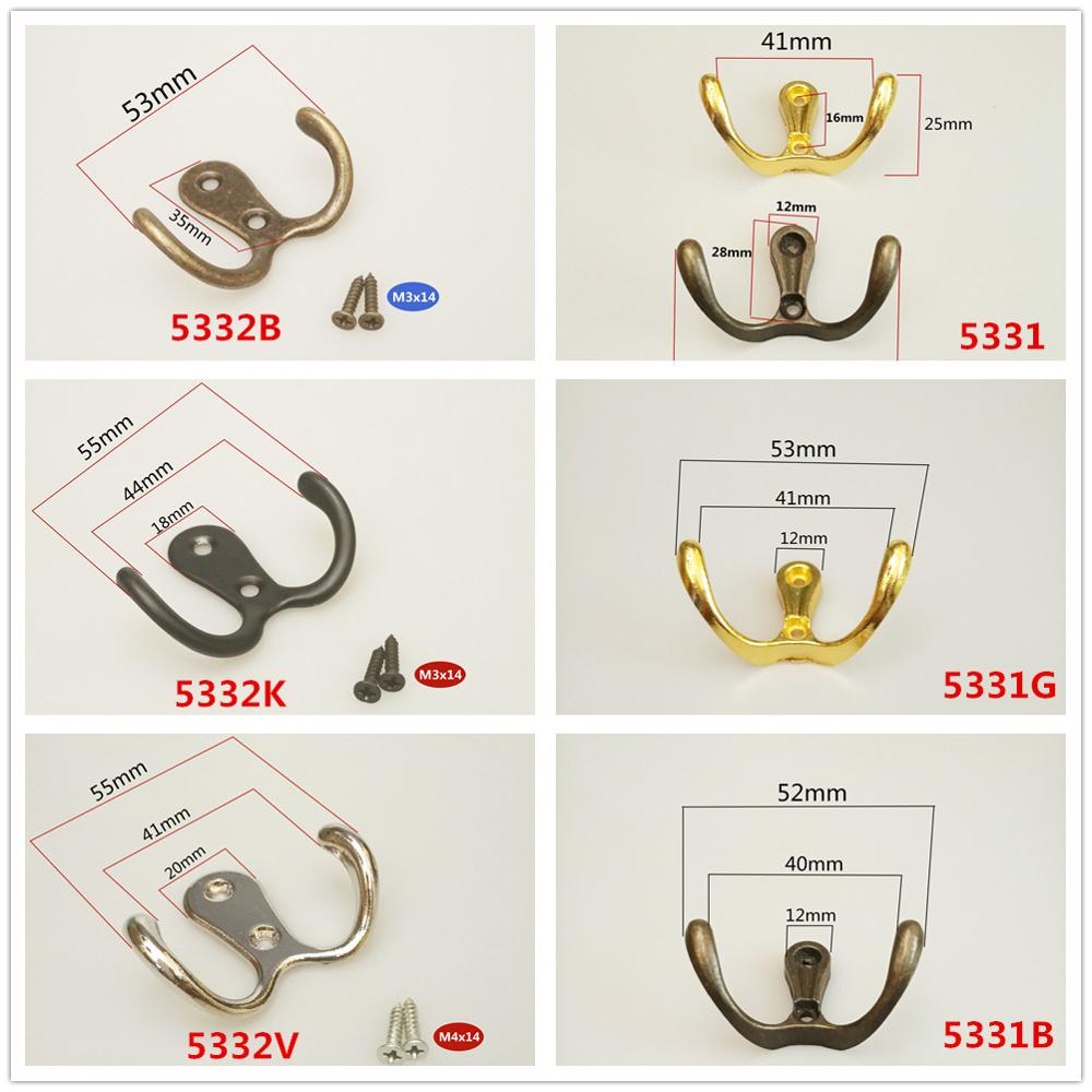 Colgadores individuales montados en la pared Estilo Vintage de bronce, 53mm, con forma de gancho, organizador de almacenamiento, gancho de montaje en la pared, 5 unidades/lote