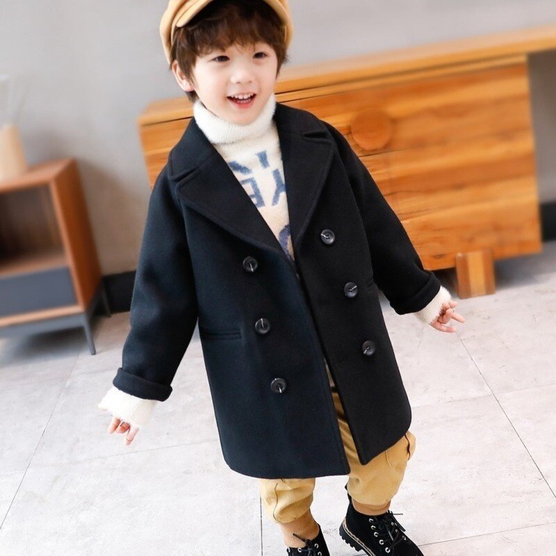 herbst Winter Neue Kinder Kleidung drehen-unten Kragen Wolle Jacke Mantel Kinder Jungen Casual Einreiher Outwears d01