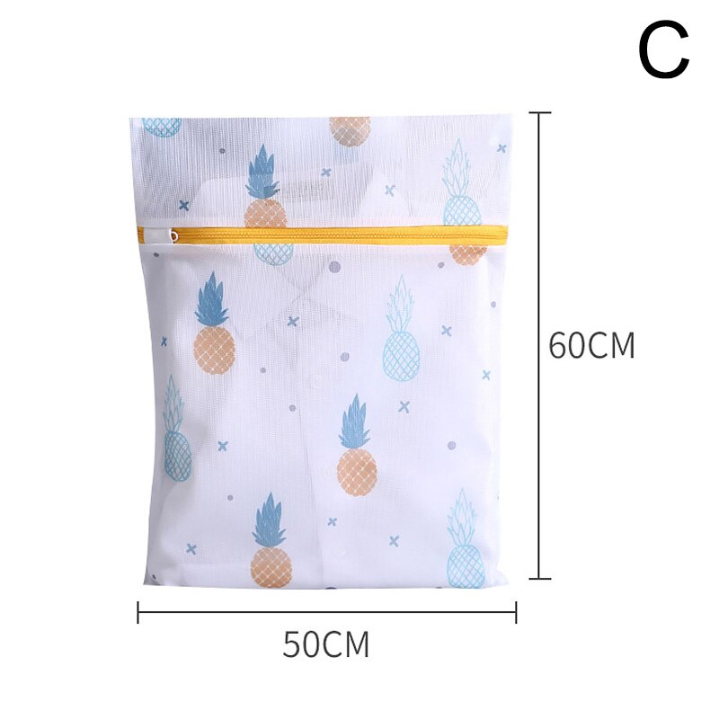 Pineapple Printing Zippered Mesh Laundry Bag Polyester Washing Net Bag For Underwear Sock Washing Machine Clothes Bra Bags: C