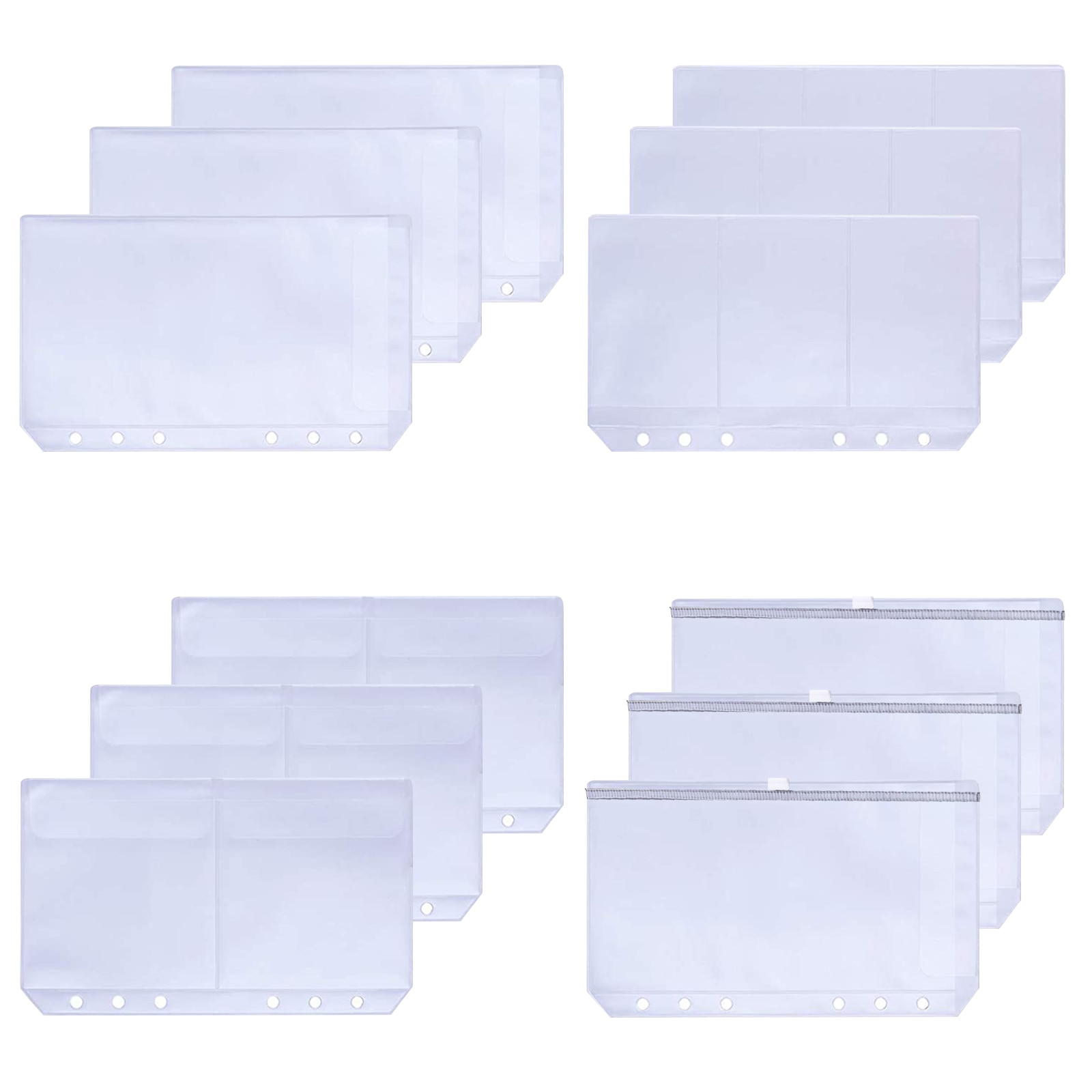 12pcs A6 PVC Translucent Storage Cards Holder Set For ID Card Bank Card 6 Hole Loose Leaf Filing Storgae Bags