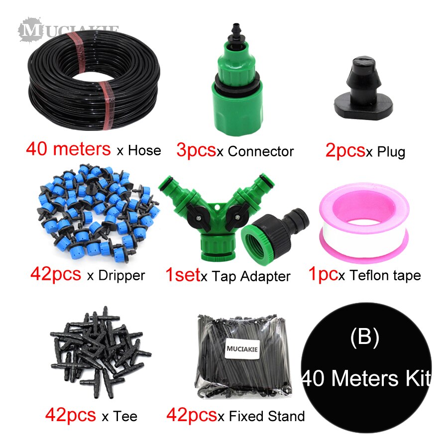 MUCIAKIE 5-50M Blue Adjustable Drip Irrigation Nozzle Watering System Stop to Large Water Garden Patio Micro Kits: 40M Kit BxAB886C