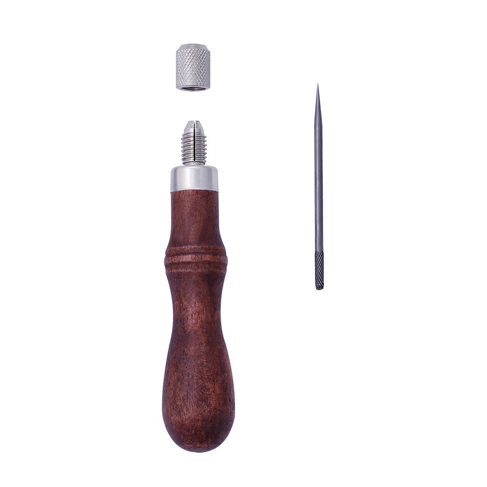 LMDZ-punzón de costura 4 en 1 para artesanía de cuero, herramientas de costura a mano, mango de madera, bricolaje