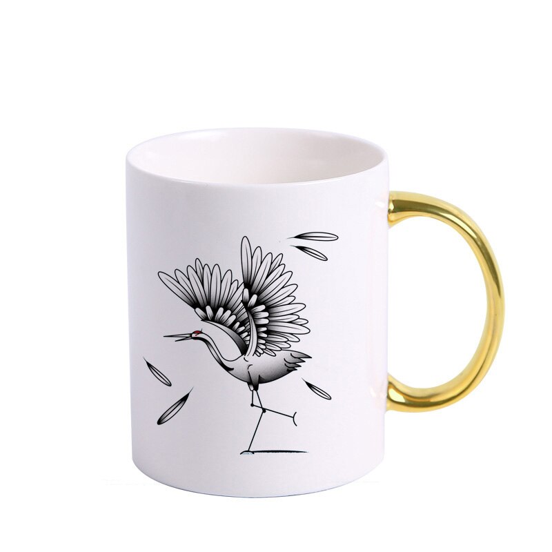 Creatieve Chinese Crane Mok Goud Handvat Keramische Koffie Mokken Thee Melk Bier Mok Water Cup Drinkware Cup KTDW-026: KTDW-026-B