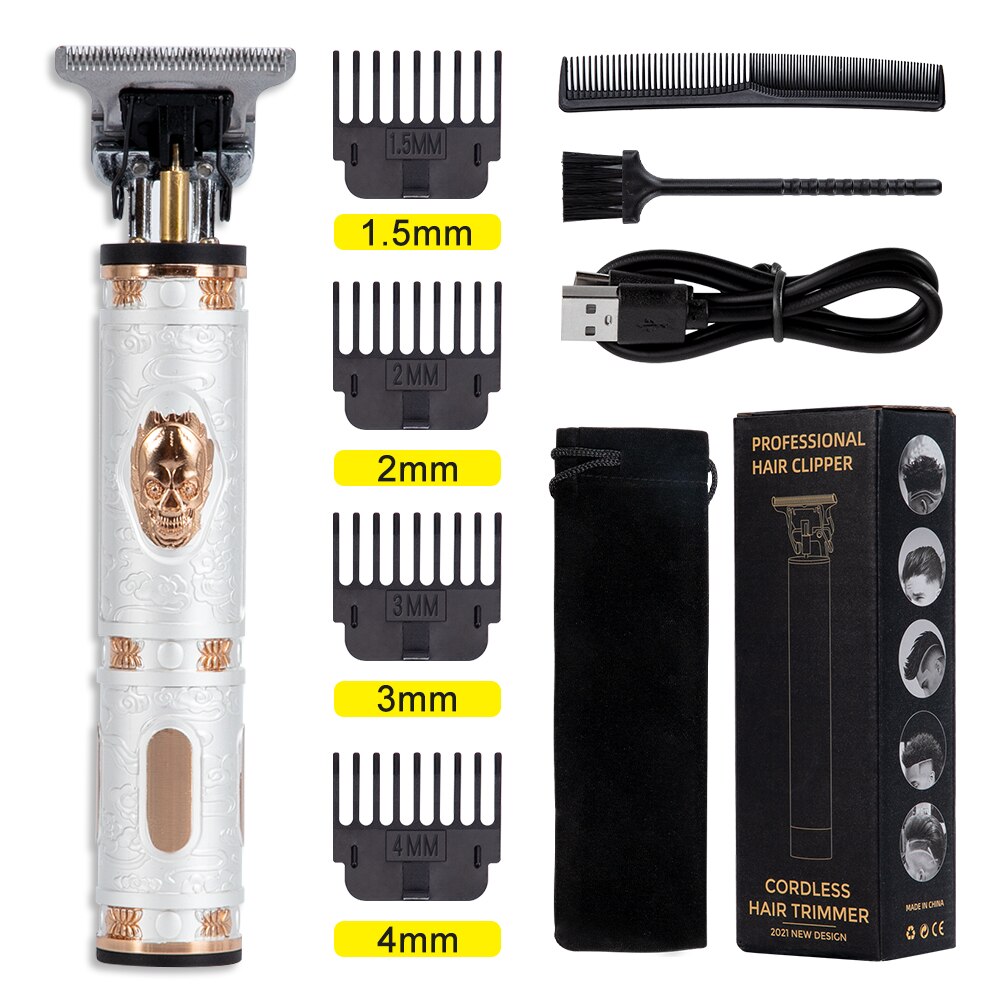 T9 Tondeuse Usb Haar Trimmer Oplaadbare Haar Snijmachine T-Outline Kapper Cordless Trimmer Baard Scheerapparaat Mannen Kapsel: Skeleton White