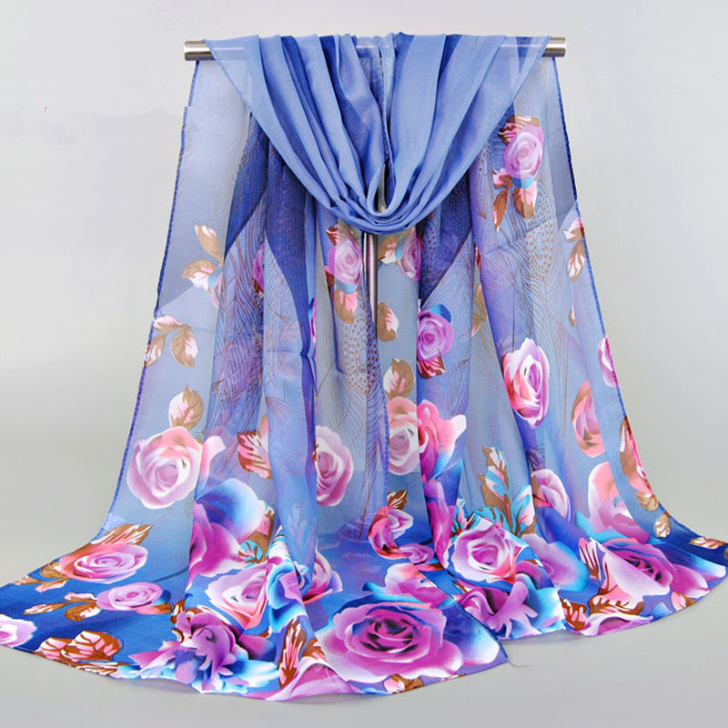 Uit india rose print chiffon polyester sjaals vrouw dunne sjaal tulband riem hijab mode arabische sjaals wrap