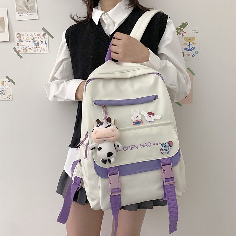 Kawaii Nylon Vrouwen Rugzak Mode Waterdichte Rugzak Voor Tienermeisjes Schooltas Leuke Student Boekentas Reizen Mochila