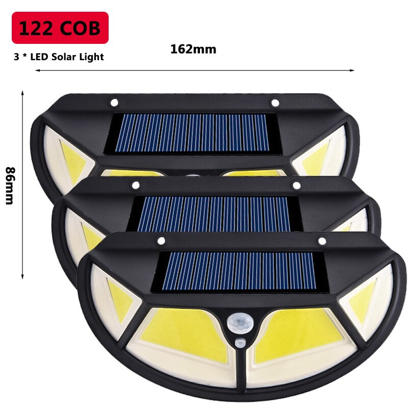Solar PIR Sensor Street Light Outdoor Led Wall Lamp 3 Mode Motion SMD2835 102 Built in Battery Sunlight Powered Waterproof IP65: 3pcs (122 COB)