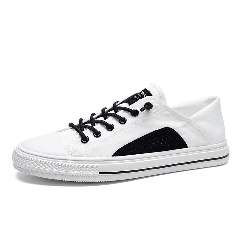 SUROM Breathable Lightweight Canvas Shoes Men Sweat Absorb Training Shoes Outdoor Comfort Casual Shoes Male Adult Flats: Black white / 39