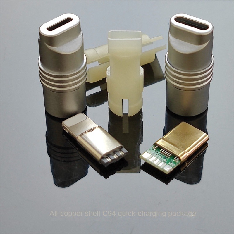 DIY lightning data cable accessories pure copper shell type c charging head gold plated quick charging plug USB connector: BROWN