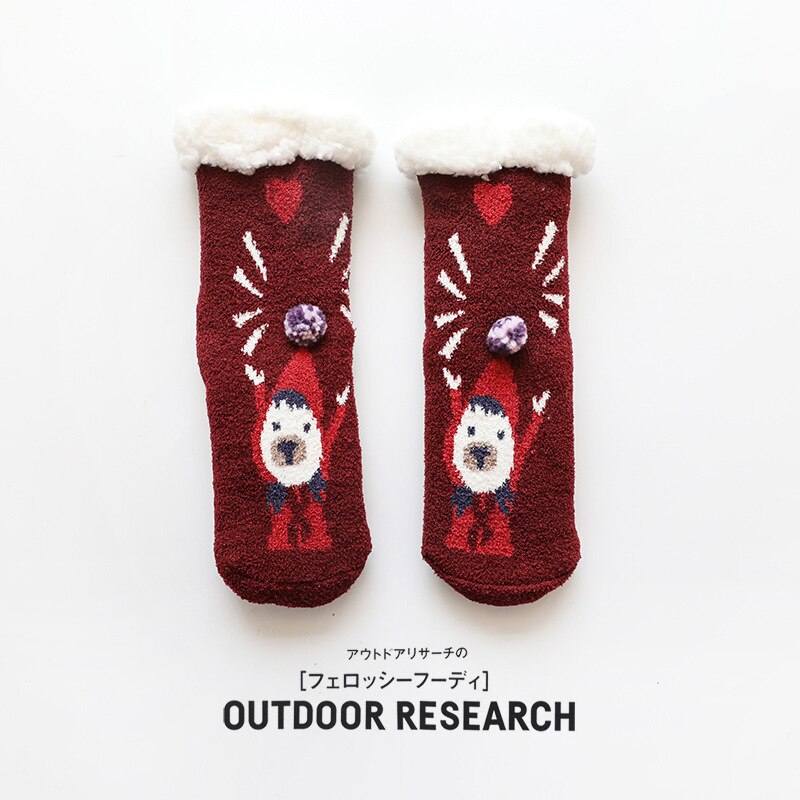 Kids Anti Slip Cashmere Christmas Socks Toddler Child Boys Girl Baby Winter Thick Warm Cartoon Animal Parent-child Thermal Sock: positive energy / adult