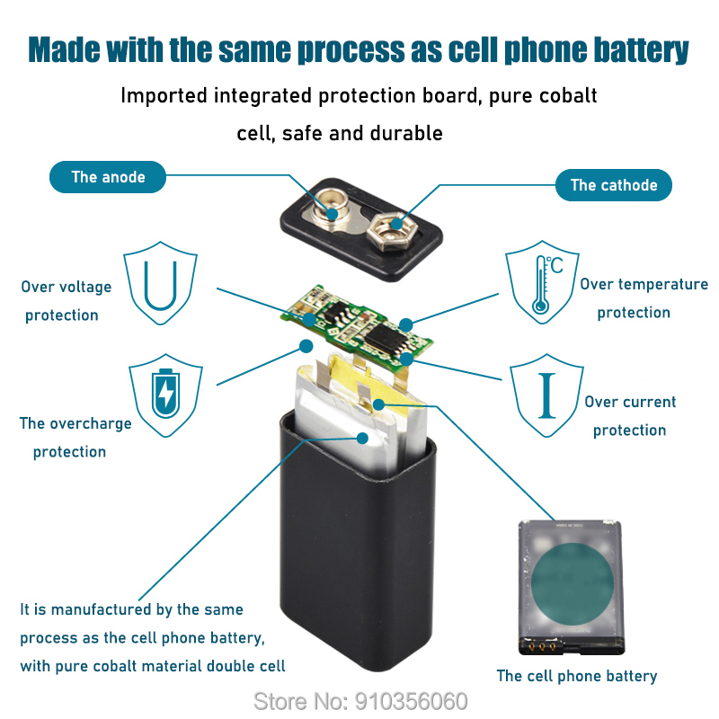 9v 880mAh LITELONG SUPER BIG li-ion lithium Rechargeable 9 Volt Battery Manufacturer's warranty