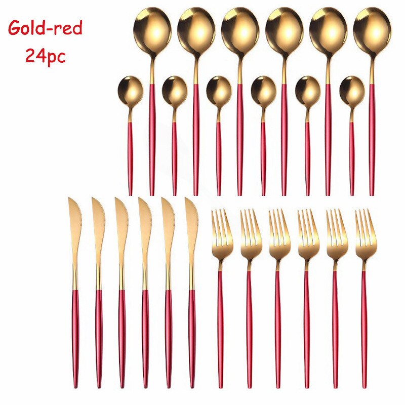 Vaisselle inox ensemble de couverts 24 pièces or Rose ensemble de couverts fourchette cuillère couteau doré ensemble de vaisselle coffret directe