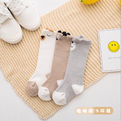 2020 primavera e in autunno pettinato calzini del bambino del cotone 0-1-3-anno-vecchio bambino anti-slittata tubo stereoscopico bambini del fumetto calzini 3 coppie: orso / m 1 ro 3 year