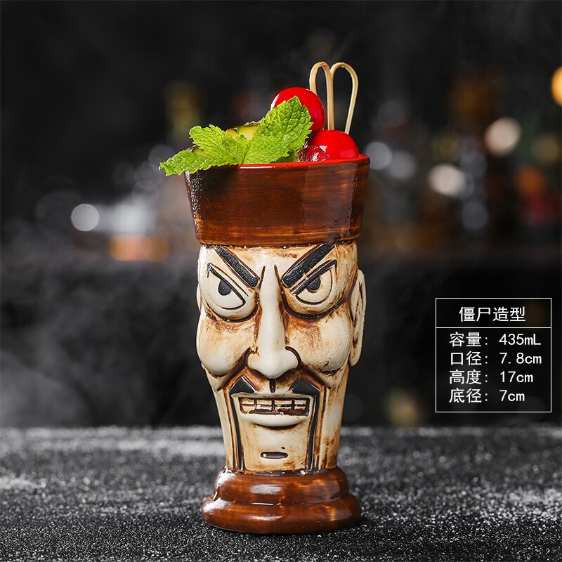 Copa de cóctel TIKI con forma de cráneo, recipiente de cerámica con estatua de Dios del Bar Hollywood, mezclador divertido de bebidas frías, vaso de vino artesanal: The Mandarin