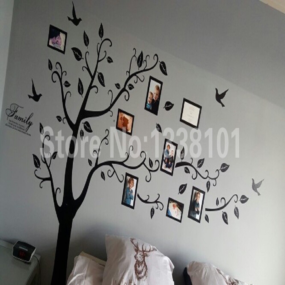 : grote 200*250 Cm/79 * 99in Black 3D Diy Photo Tree Pvc Muurstickers/Adhesive Familie muurstickers Muurschilderingen Home Decor