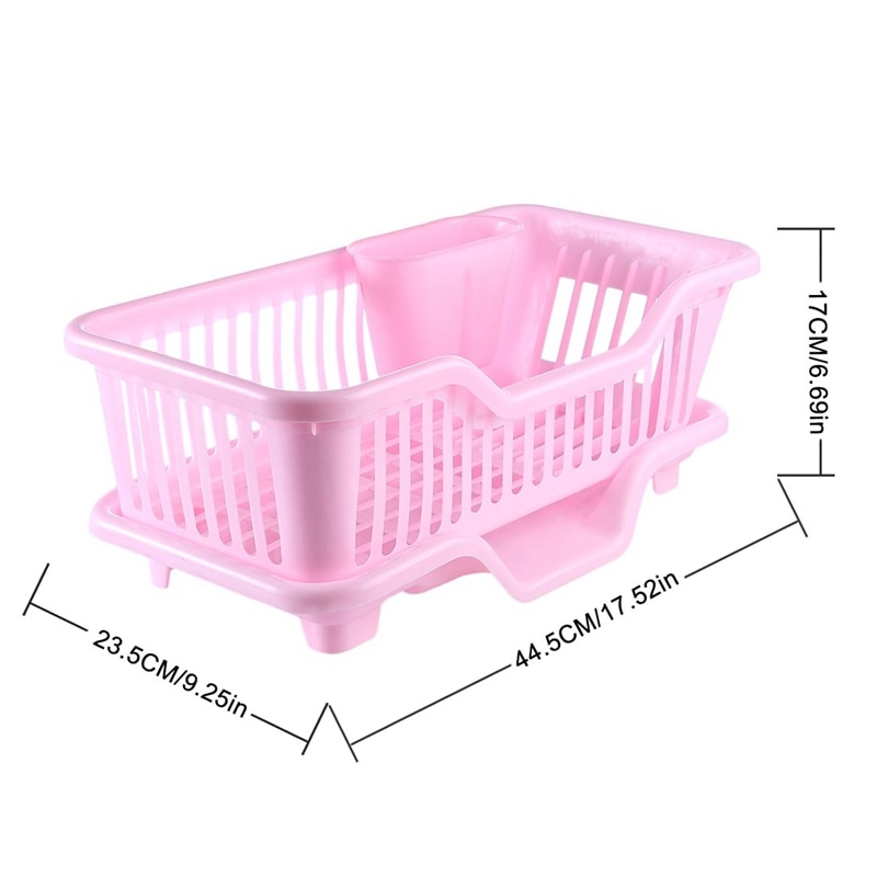 Miljøvenlig plastik køkkenvaske opvaskestativ sæt rack holder vaskekurv organiseringsbakke, ca. 17.5 x 9.5 x 7 tommer (lyserød)