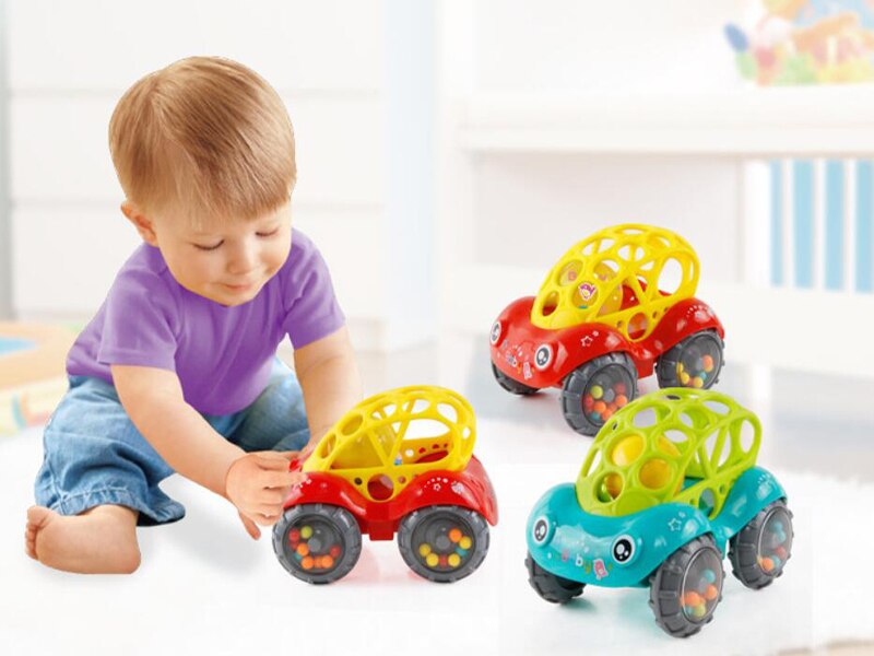 1pc baby plastic niet-giftige kleurrijke dieren hand rinkelen schuddende bel auto rammelaars speelgoed muziek handbel voor kinderen kleur willekeurig
