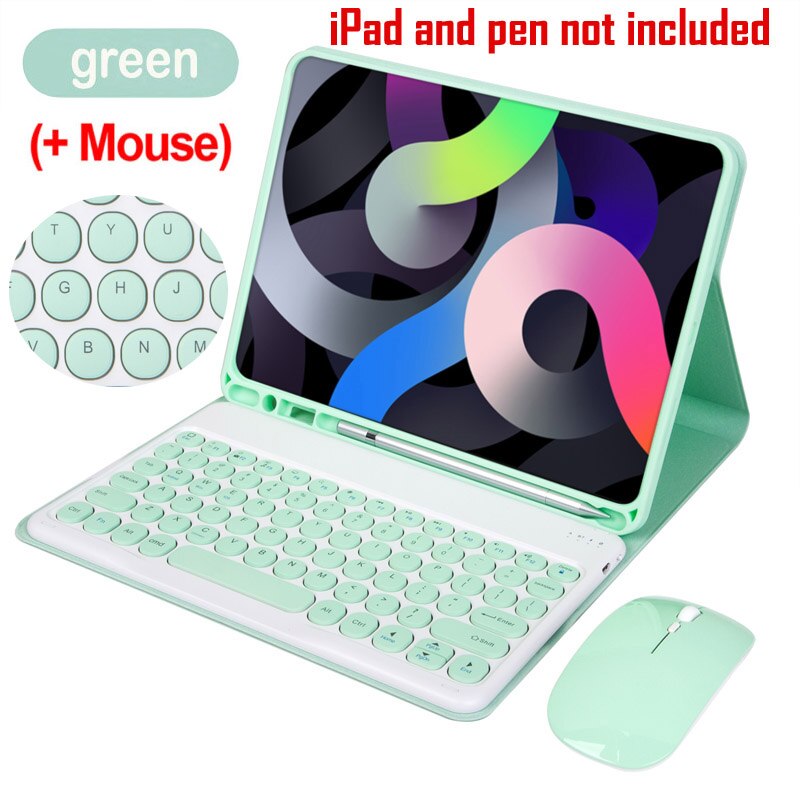 For iPad 10.2 Case with Keyboard for Apple iPad 7 8 9 7th Gen 8th 9th Generation bluetooth keyboard Mouse Cover Cases: Green with  mouse