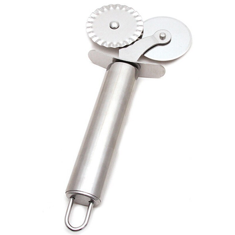 1pc rustfrit stål dobbeltrulle pizzakniv kage skæreværktøj pasta dej crimper rund kogeplade blonde hjul køkkentilbehør