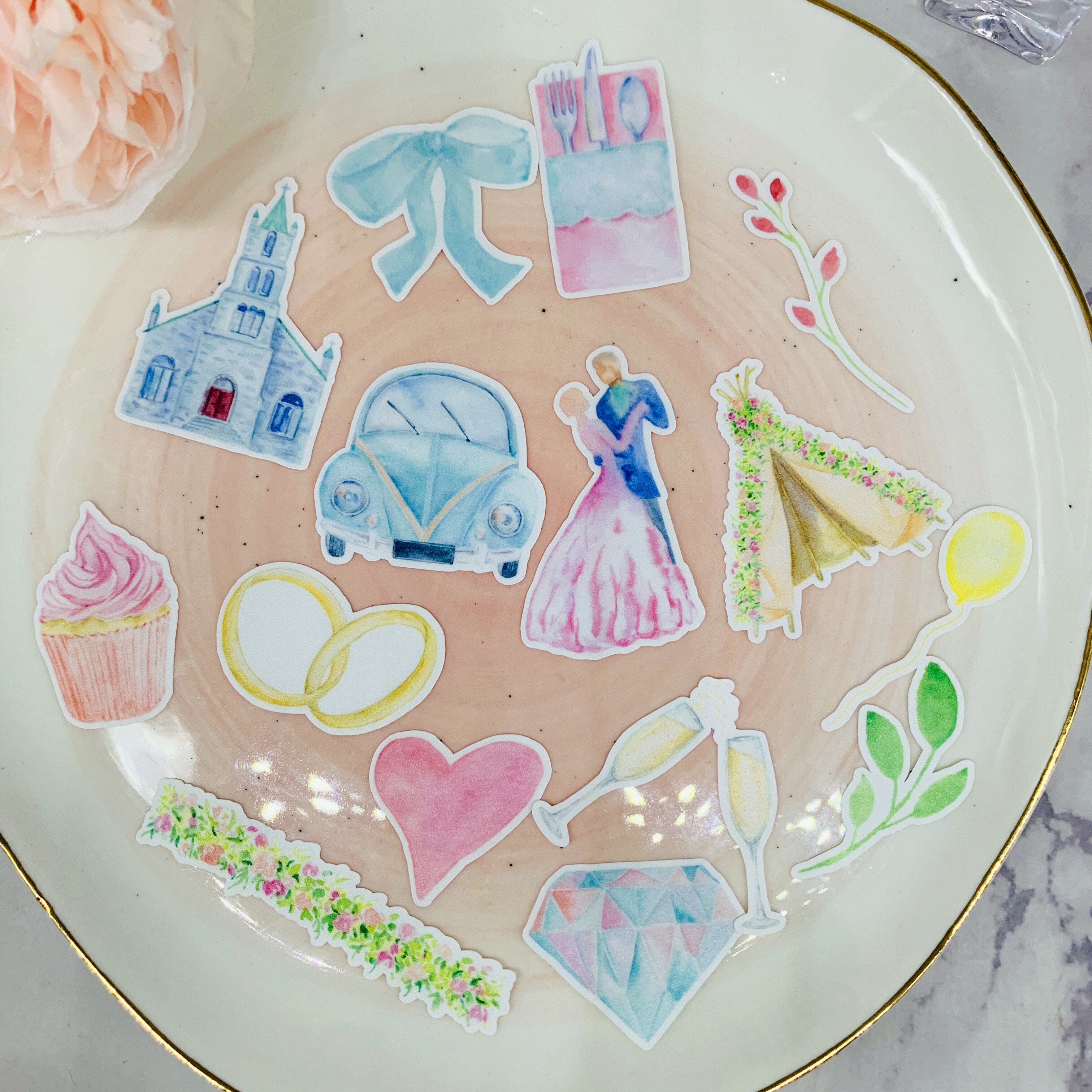 Autocollants décoratifs pour gâteau de mariage, étiquette Scrapbooking, étiquette en voiture d'église, pour livre d'étudiant, papeterie de DIY bricolage, 34 pièces