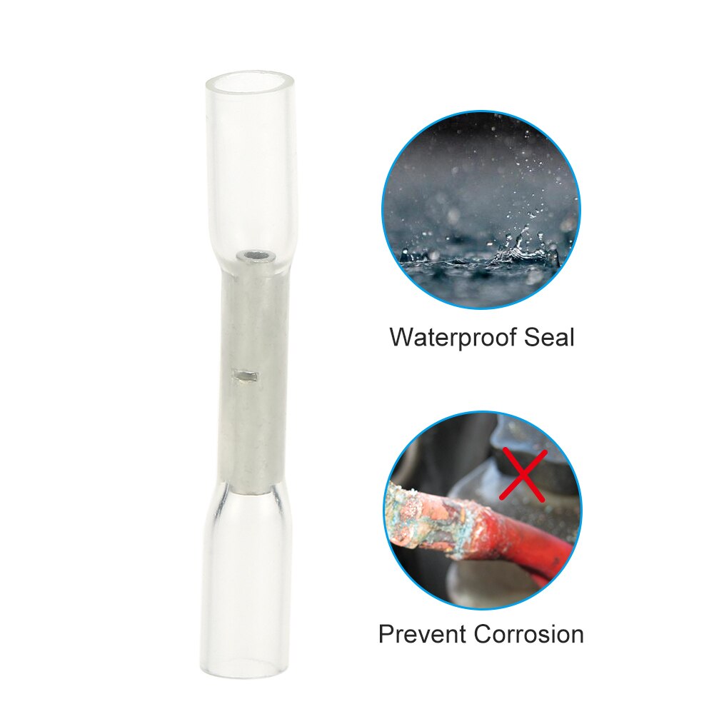 100PCS 26 - 24 AWG Insulated Heat Shrink Butting Connector Waterproof Sleeving Wire Electrical Crimp Terminal Connect Tube