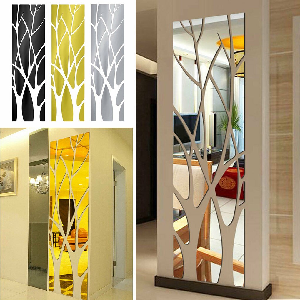 1pc Modern Tree Wall Sticker Living Room Mirror Finish Acrylic Art Wall Decal Home Decor Removable Decoration Sticker