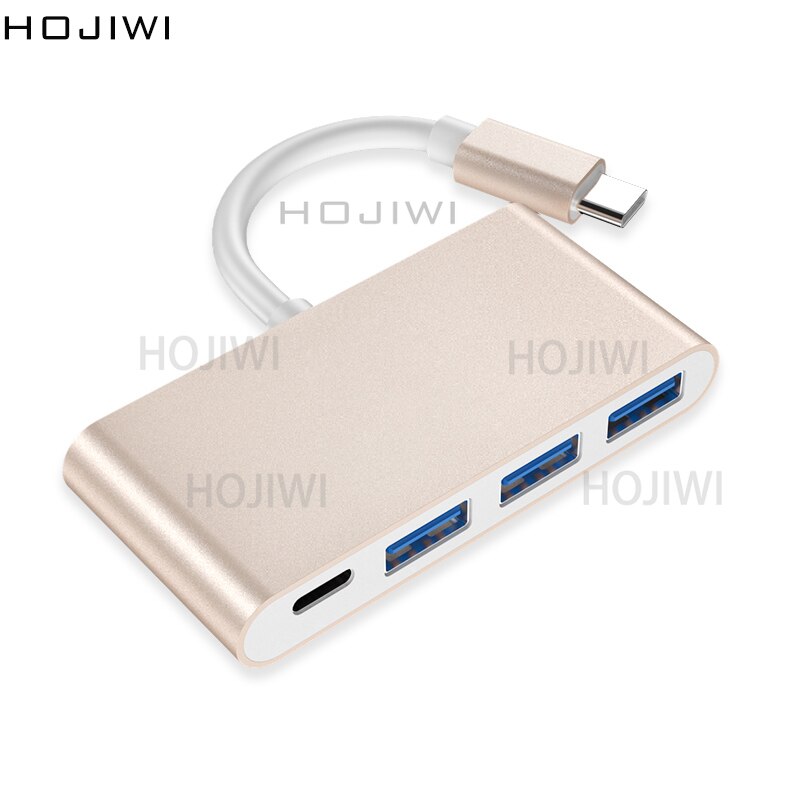 HOJIWI dock station usb c hub type c docking station for laptops Macbook air/pro 4 in 1 usb3.0 PD charge hub hunderbolt 3 AA16: Golden