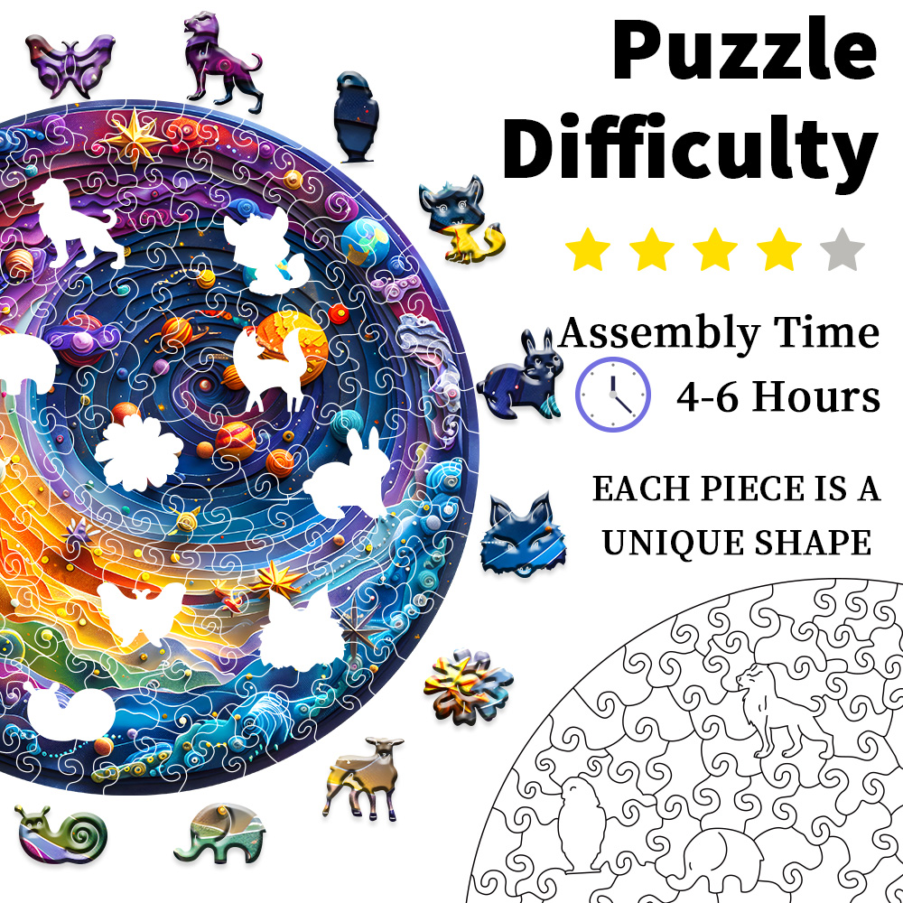 A Space Themed Wooden Puzzle Suitable For Adults - Challenging Irregular Shaped Intellectual Puzzle,