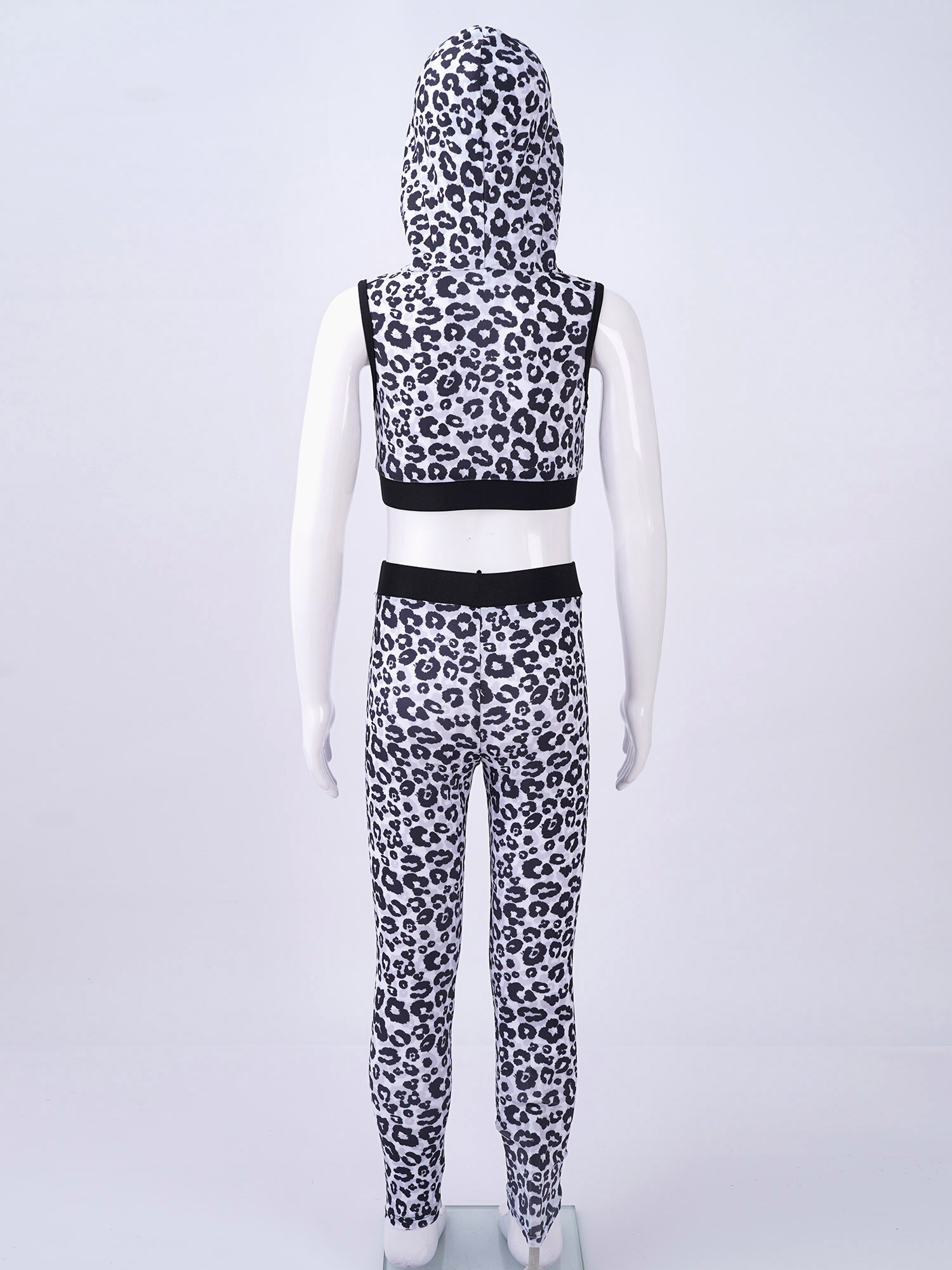Yoga einstellen freundlicher Trainingsanzug Mädchen Fitnessstudio Anzug Leopard Gedruckt Mit Kapuze oben Hosen freundlicher Sport Kleidung Ballett Gymnastik- Outfit