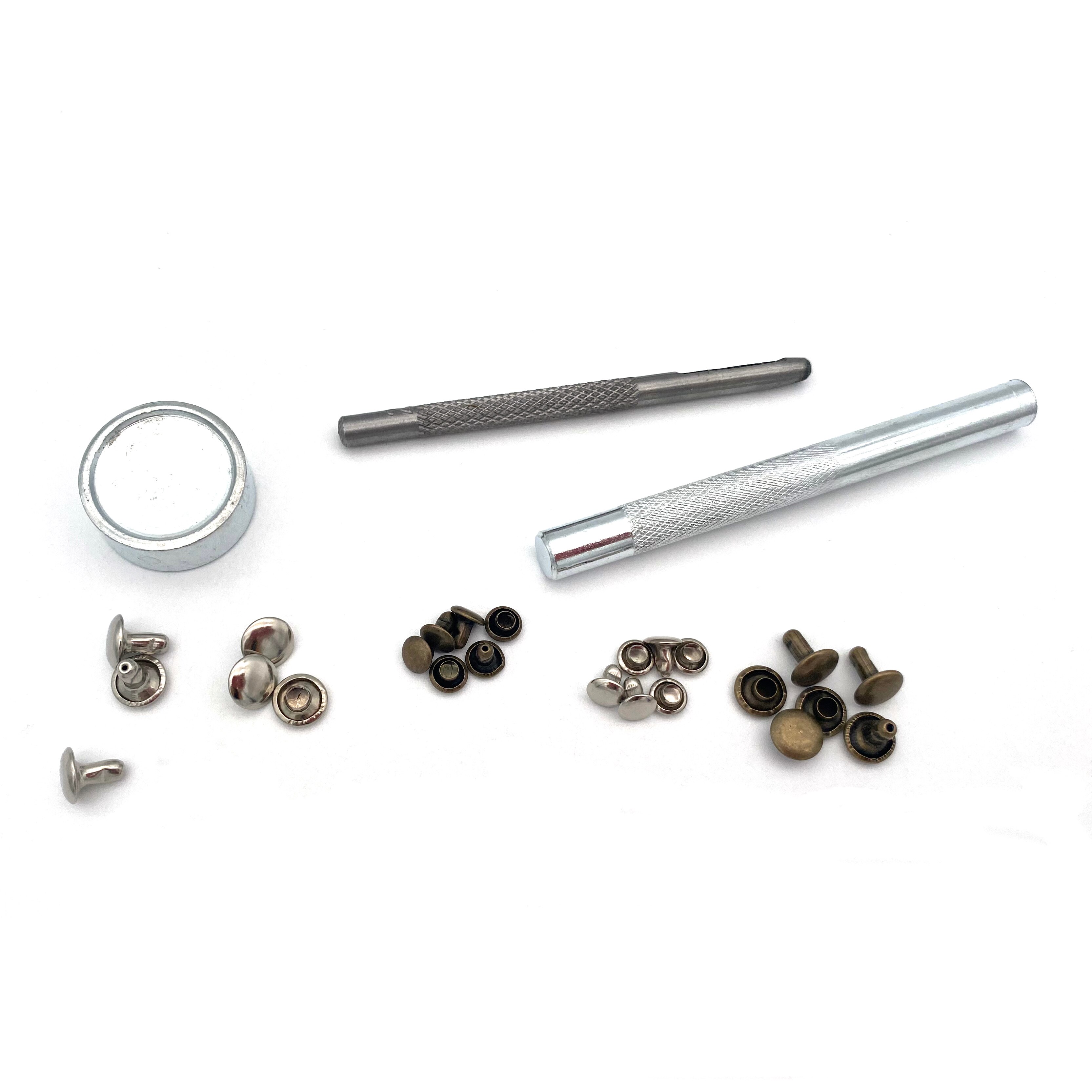 120 Set Leather Rivets Single Cap Rivets Tubular Metal Studs with Fixing Tool Kit for Leather Craft Repairing