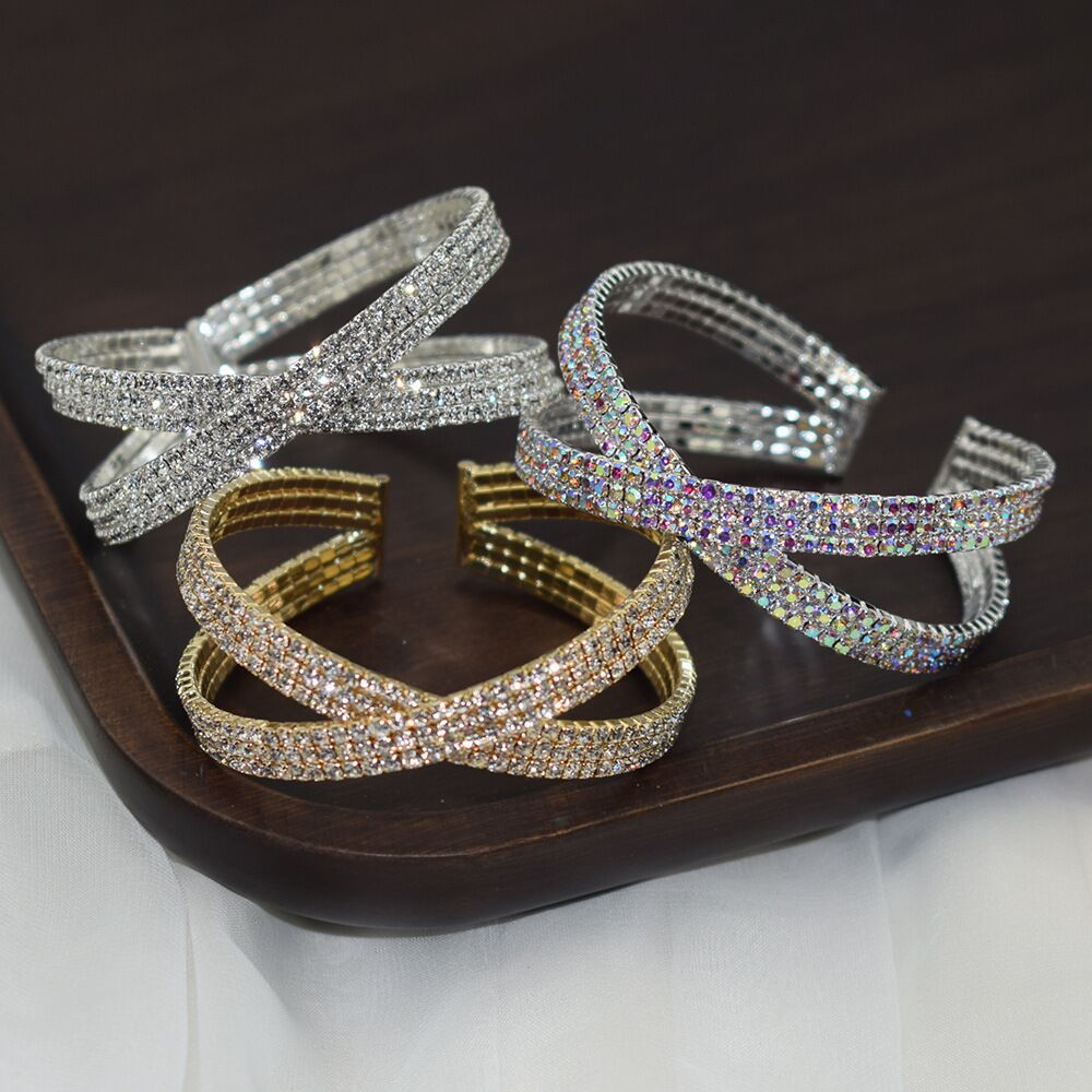 Lussuoso bracciale rigido in cristallo bianco verde per donna con braccialetti avvolgenti Bling regalo per bracciali per gioielli da festa di nozze