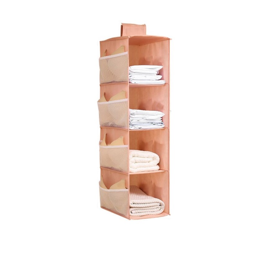 Multifunction Hanging Storage Bag for Cloth Wardrobe Hangers Clothes Organizer Storage Underwear Bag Room Organizer: Pink-4