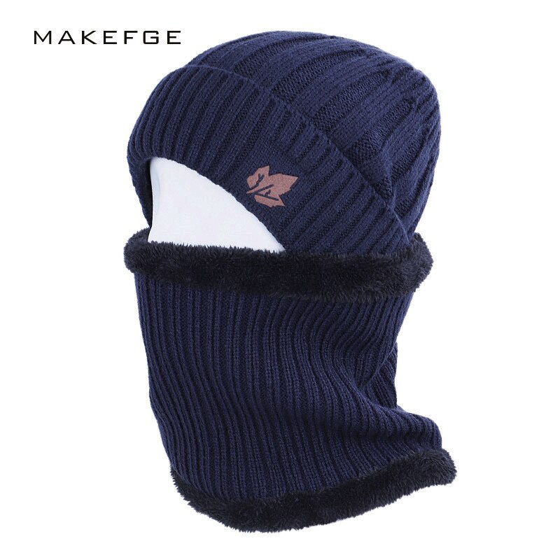 Chapeau écharpe d'hiver en feuille d'érable | Chapeau pour hommes et femmes, chapeau rayé en coton, tricot , ensemble écharpe en velours Plus bavoir épais,