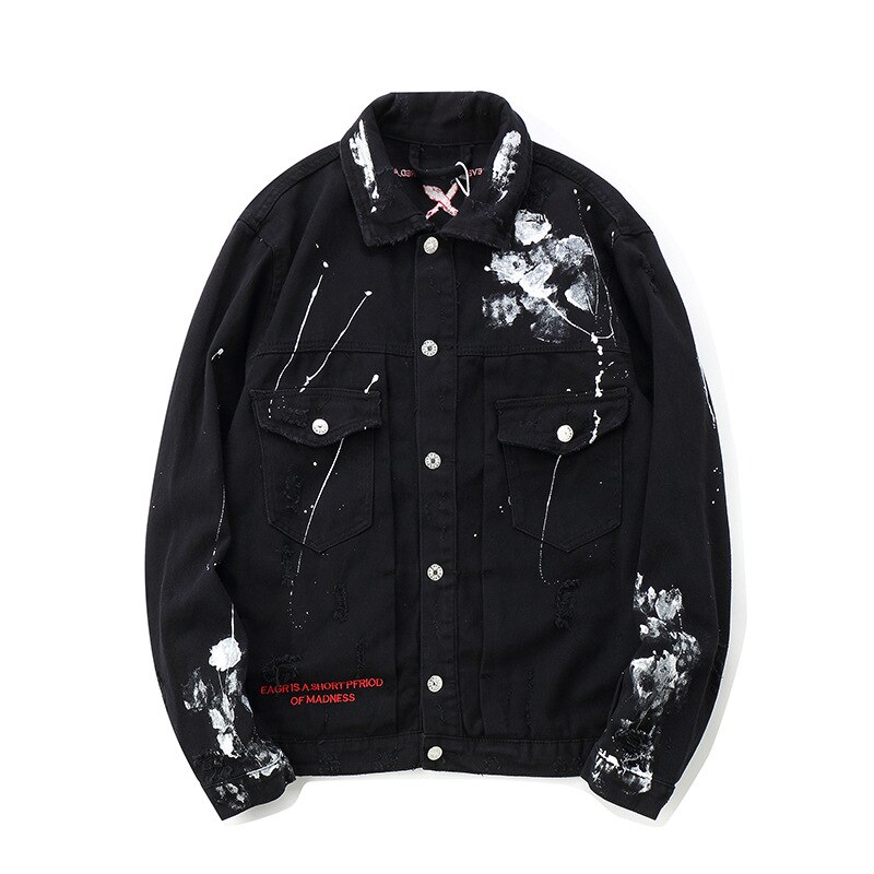Aboorun mænds hip hop denimjakker overdimensionerede graffiti malede jeansjakker mand mærke revet frakke streetwear  x1282